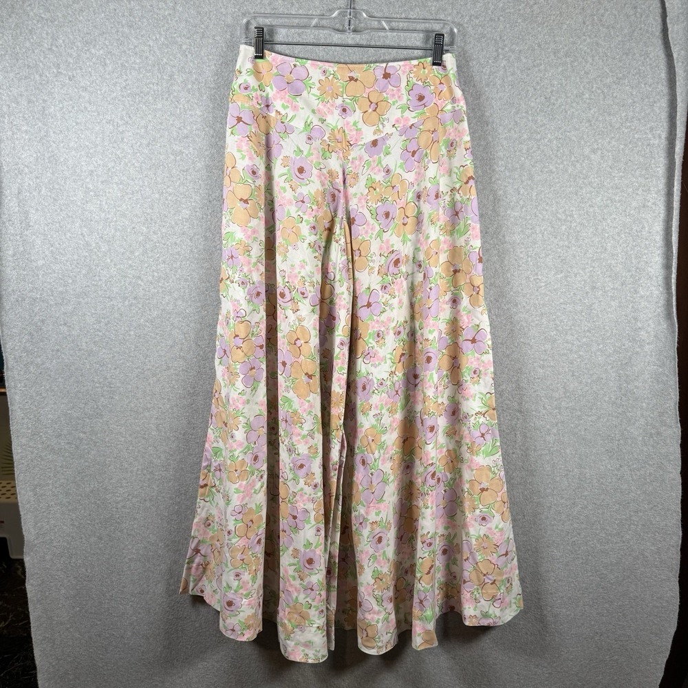Vintage pants‎ womens 27 floral handmande zip back wide leg cropped gaucho